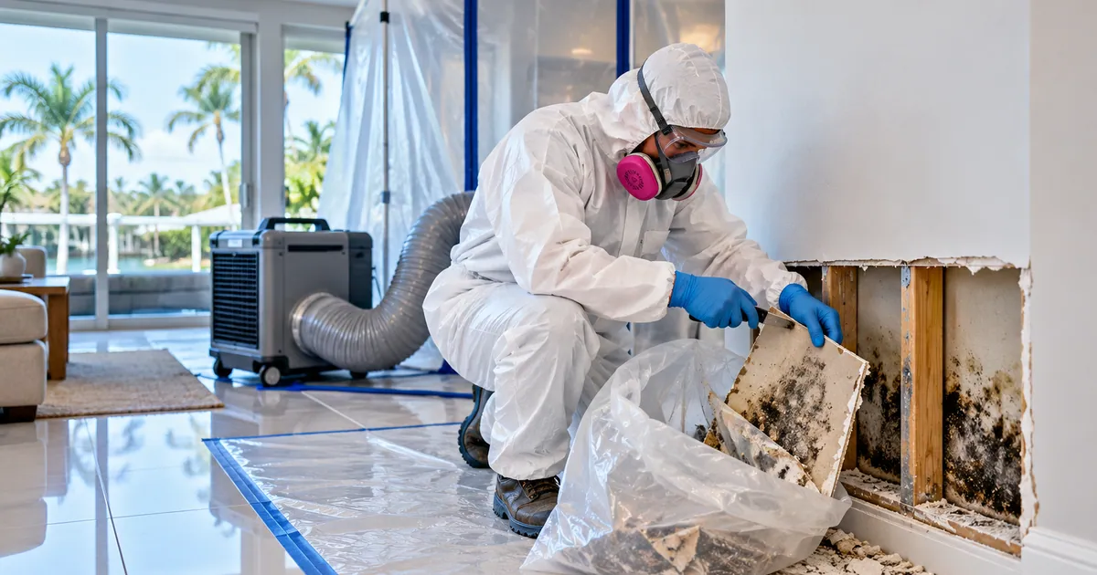 Original-Pipes Mold Removal in Gulf Stream, FL — technician removing mold under containment